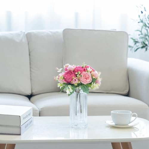 Mkono Peonies Artificial Flowers, Small Silk Flowers for Home Decor Indoor Fake Bouquet Faux Floral Arrangements Dining Ta...