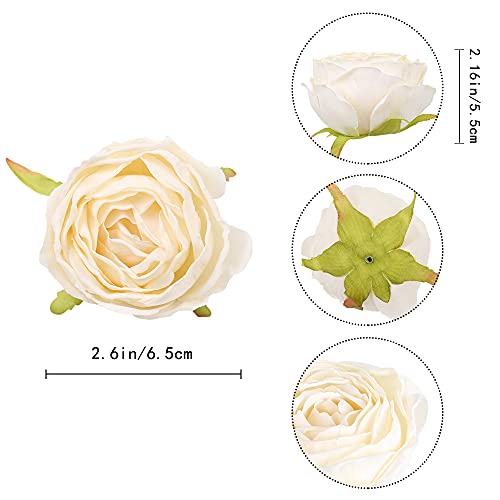 IPOPU White Roses Artificial Flowers Heads Bulk, 25pcs Vintage Dried Flowers Artificial Rose Heads Silk Fake Rose for Wedd...