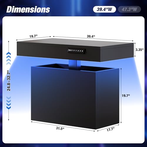 Homkdom 39.4" Electric Lift Top Coffee Table, Adjustable Height Table with Storage & LED Light, Coffee Tables for Living R...