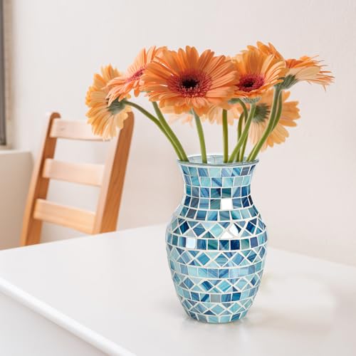 SOUJOY Mosaic Vase, Glass Blue Flower Vases for Centerpieces, Handmade Bud Vase for Wedding Flower Arrangeme, Living Room,...