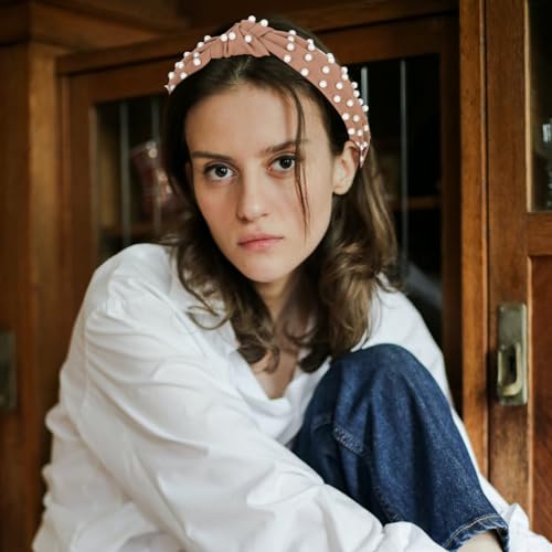 Jaciya Headbands for Women 4 Pack Pearl Headbands for Girls Knotted Headband for Women Top Knot Turban Hair Accessories