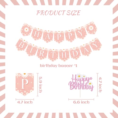 ZHENGYE Pink Daisy Flower Party Decorations Set With Happy Birthday Banner Cake Topper 6 Pcs Daisy Balloon Flower Theme Pa...
