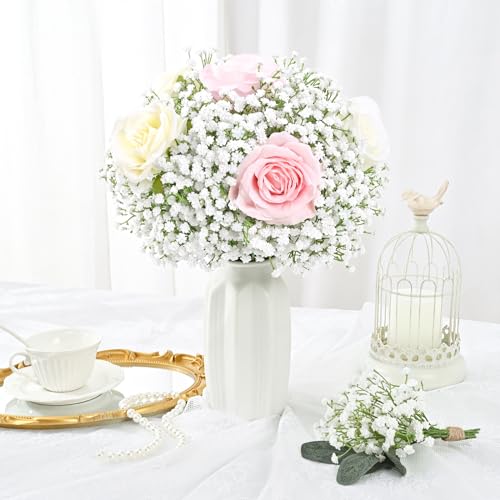 Artflower Babys Breath Artificial Flowers, 12Pcs Baby Breath Flowers Artificial Bulk, Fake White Gypsophila Babies Breath ...