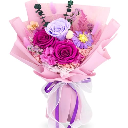 jabeick Preserved Flowers for Delivery, Purple Flowers Fresh Bouquet with Gift Box, Forever Eternal Rose for Her Mom Wife ...