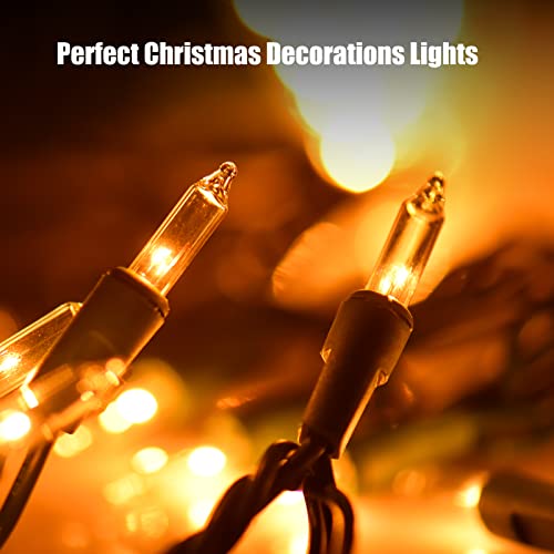 Dirnun Christmas Lights Clear White 100 Count Incandescent Lights UL Certified Connectable Christmas Tree Lights with Gree...