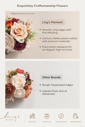 Ling's moment Wedding Artificial Flowers Package, Bridal Bouquet, Bridesmaid Bouquets, Boutonniere for Men, Rose Petals.Wh...
