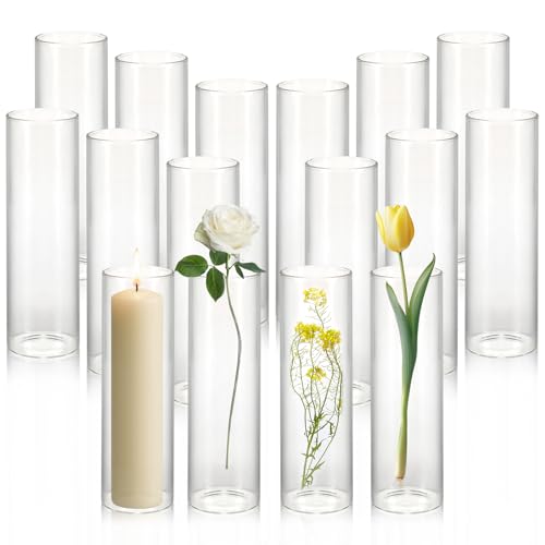 Tigvio 16 Pack 5.9" Tall x 1.8" Diameter Clear Glass Cylinder Vases - Multi-Use Flower Vase, Hurricane & Floating Candle H...