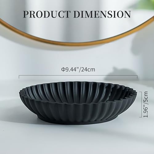 Hanobe Black Decorative Bowl Decor: Modern Resin Scalloped Ruffle Key Tray for Home Living Entryway Coffee Tables Centerpi...