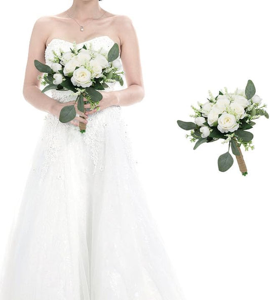 HOMENERGY Bridesmaid Bouquets for Wedding 1 Pack - Pre-Made Artificial Ivory Bouquet Flower Girls Bridal Small Floral for ...
