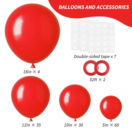 RUBFAC 129pcs Red Balloons Different Sizes 18 12 10 5 Inch for Garland Arch, Premium Latex Balloons Wedding Anniversary Ba...