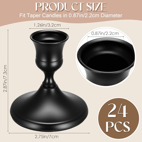 24PCS Brass Black Taper Candle Holders Set, Vintage Metal Candlestick Holders for Table Centerpiece, Wedding Reception, Fe...