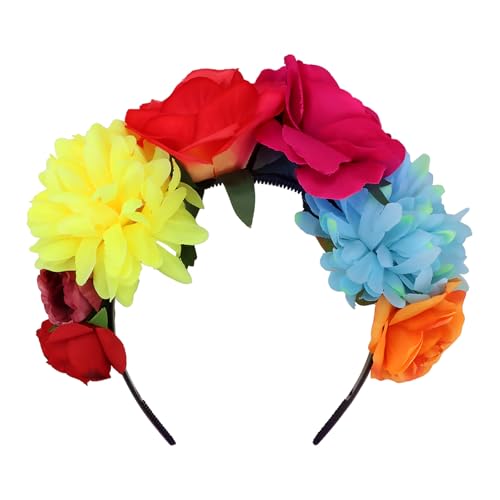 Araluky Mexican Rose Flower Crown Hairband Day of The Dead Headband Mexican Flower Crown Floral Headband for Women