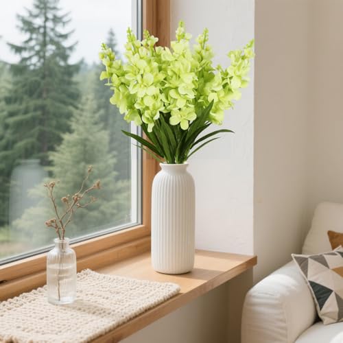 ICBOX 6PCS Delphinium Artificial Flowers 35.43'' Light Green Silk Flowers Faux Snapdragon with Stems for Wedding Bouquet H...