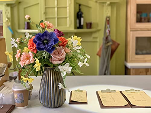 WAKISAKI Artificial Faux Flowers in Vase, Silk Flower Arrangement Artificial Floral Centerpiece, Table Centerpieces for Di...