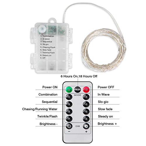 33Ft 100LED Outdoor String Lights, 2 Pack Fairy Lights Battery Operated with Remote, Waterproof Twinkle Lights for Bedroom...