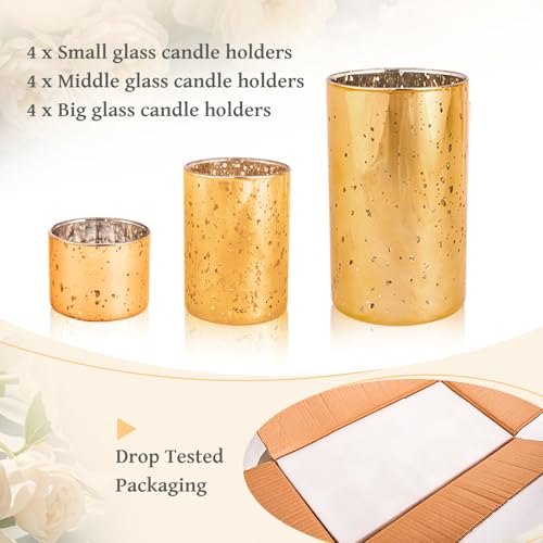 CHILL RECIPE Gold Cylinder Vases Glass Candle Holders Bulk, Mercury Hurricane Candle Holder Small Flower Vases for Centerp...