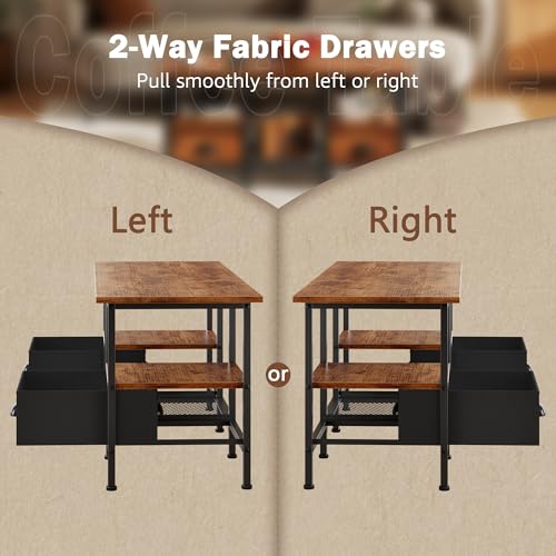 Furologee 35" Coffee Table with 2 Storage Drawers, Small Coffee Tables for Living Room, Industrial Center Table with 2 Tie...