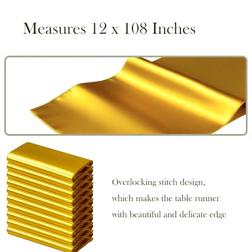 SINSSOWL 10 Pack Gold Table Runners 12 X 108 Inches Wedding Golden Satin Table Runner for Party Birthday Banquet Bridal Sh...
