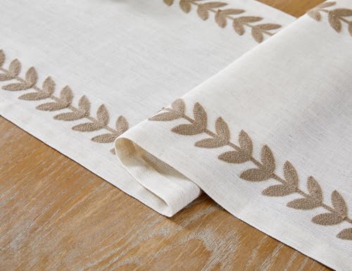 Aoztio Rustic Style Embroidered Table Runner, 13x72 Inch Irregular Willow Leaf Table Runners 72 Inches Long for Dresser De...