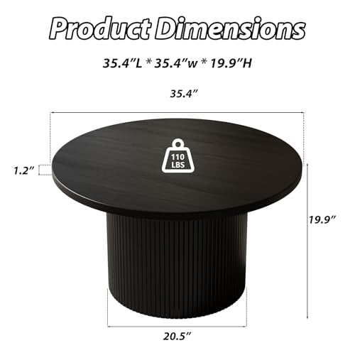 MAISONARIA Black Round Coffee Table with Metal Frame, 35" Coffee Tables for Living Room, Circle Wood Accent Center Table f...
