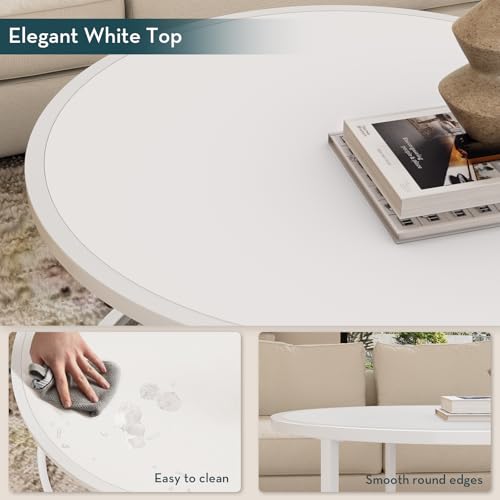 SAYGOER Small Round Coffee Table, White Coffee Tables for Living Room, Modern Center Table for Small Space Home Office Gar...