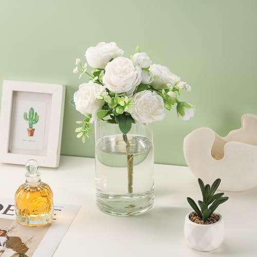 4" Wide 7" High Large Hand Blown Sturdy Clear Cylinder Glass Vase, Centerpiece Flower Vase for Rose, Tulip, Boquets, Hurri...