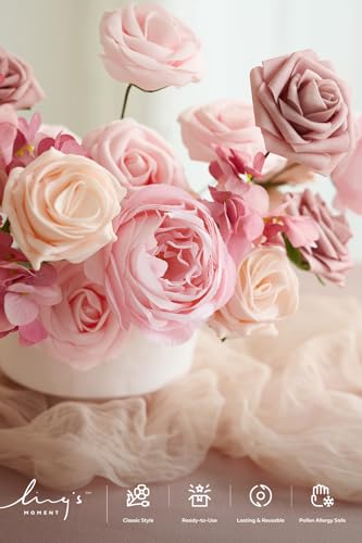 Ling's moment Artificial Flowers Fake Silk Hydrangea Foam Roses Faux Gardenia Combo for DIY Wedding Bouquets Centerpieces ...