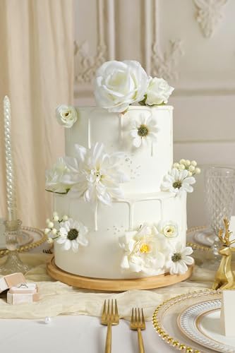 Koroni Flowers Artificial Flowers Combo Box Set White Flowers Silk Fake Roses with Stems for DIY Wedding Bouquets,Floral A...