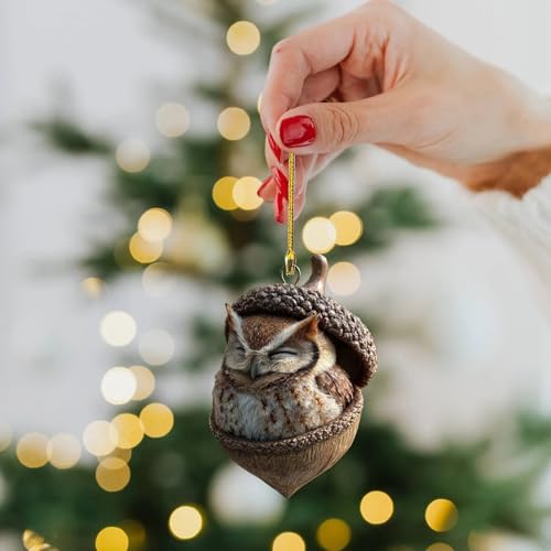 5PCS Forests Animal Acorn Ornaments, Forests Christmas Ornaments, 2026 New Pine Cone Animal Decoration, 2D Acrylic Animal ...