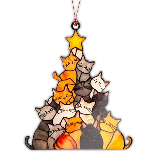 Cat Lover Gifts for Women, Cute Cat Ornaments, Funny Christmas Ornaments 2026, Cats Tree Christmas Decor, Black Orange Cat...