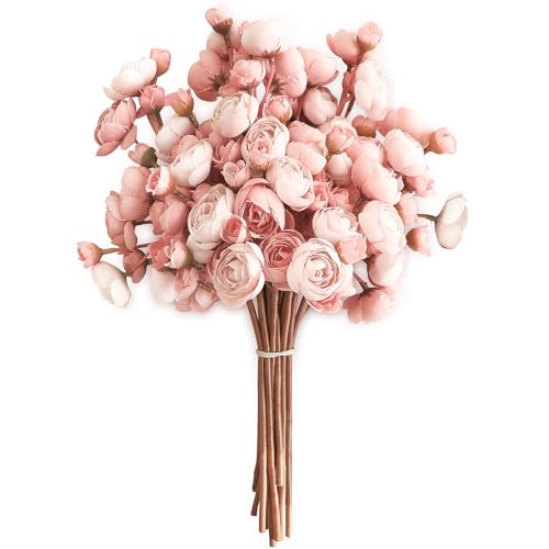 Floroom Ranunculus Artificial Flowers 18 Pcs Dusty Rose Faux Silk Mini Ranunculus Bulk Fake Wedding Filler Flowers for DIY...