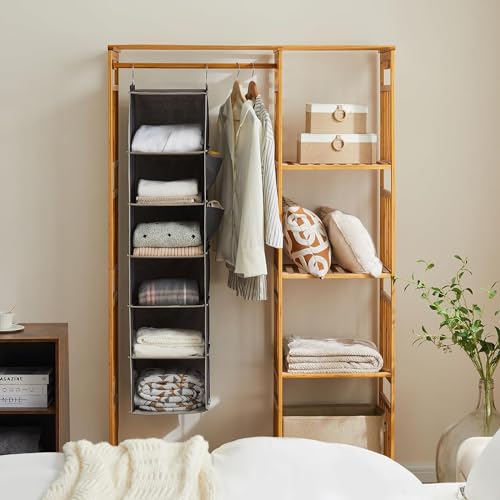 YOUDENOVA Hanging Closet Organizer and Storage, 6-Shelf Closet Hanging Storage Shelves, Grey