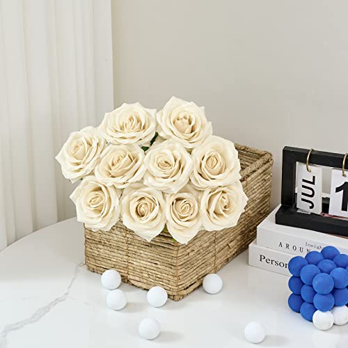 IUKnot Artificial Rose 10pcs Open Flower Bouquet Faux Rose Stems for Wedding Arrangement, Bridal Bouquet, Centerpiece, Fak...