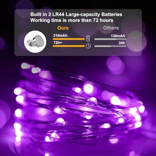 pozzolanas 8 Pack Purple Battery Operated String Lights - 7ft Waterproof Fairy Lights with 20 LEDs for Home, Mason Jar, Pa...