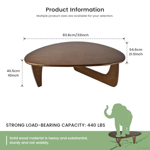 Solid Wooden Modern Triangle Coffee Table: Unique Funky Coffee Tables for Living Room, Oval Mid-Century Irregular Abstract...