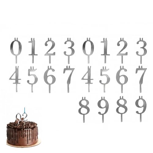 Reusable Number Birthday Candle Holder Set, Digital Birthday Cake Candle Holders Set, Silver Cake Topper Decorations, Adju...