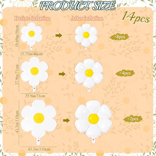 Daisy Balloons- 14Pcs Daisy Flower Foil Balloons for One or Two Groovy Party Decorations Girls Daisy Themed Birthday Party...