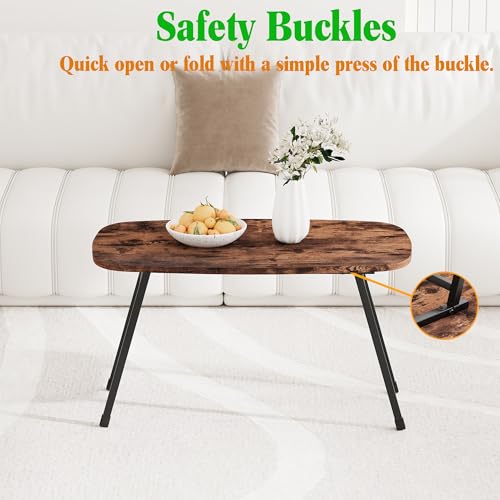 MUZERUL Folding Coffee Table Rustic Small Coffee Tables,Foldable Portable Table for Small Spaces,Rectangular Mid Century C...