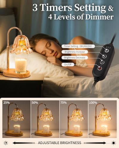 Flower Candle Warmer Lamp with Timer - Dimmable Electric Candle Lamp, Birthday Gifts for Women Mom, House Warming Gifts Ne...