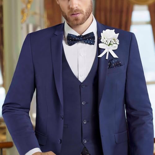 Vkkperp White Rose Boutonniere for Men, Set of 2, Groom and Best Man Artificial Boutonnieres, for Wedding Anniversary Cere...