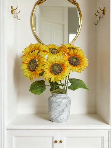 Sunflowers Artificial Flowers 6PCS Long Stem Large Fake Sunflower Kitchen Decor Realistic Silk Yellow Faux Flower For Birt...