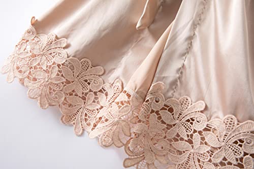 5 Pcs Bridesmaid Kimono Robe Sets Bride Silky Wedding Day Bathrobe with Lace Trim Embroidered Getting Ready