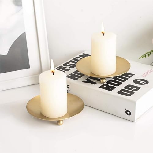 2 pcs Golden Iron Plates Candle Holders,Suitable for Home Decoration, Wedding Anniversaries, Birthday Parties, Holiday Din...