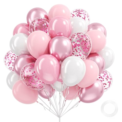 Light Pink and White Balloons, 60pcs 12inch Pearl Light Baby Pink Confetti White Balloons for Wedding Bridal Shower Baby S...