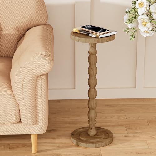 iFaveorr Small Side Table, Rubberwood‌ Drink Table for Small Spaces, Solid Wood Pedestal Coffee Tables, Round End Tables f...