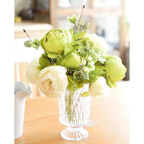 FiveSeasonStuff Artificial Peony Bouquets, 2 Cream Beige & Moss Green Silk Flower Bundles for Wedding Centerpieces & Home ...