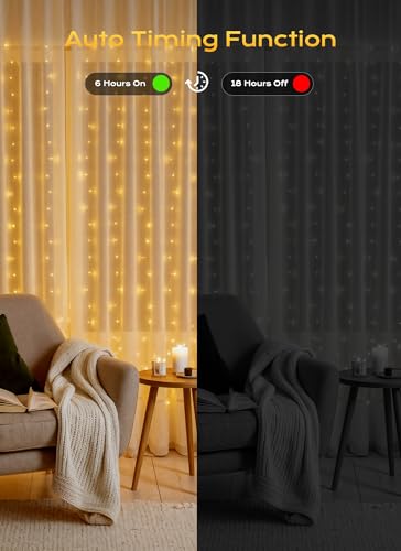 Brightown 300 LED Curtain Lights, 9.8 FT Plug in Fairy Lights for Bedroom, 8 Lighting Modes, Christmas Hanging Lights for ...