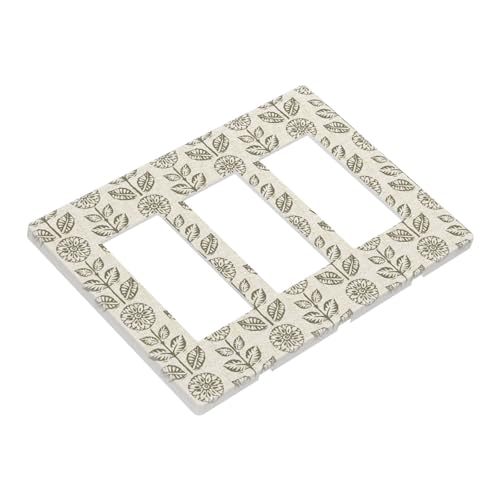 Yellow/Cream Beige Flower Decorative Screwless Decorator Wall Plates 3-Gang Receptacle Outlet Cover Simply Neutral Boho Vi...