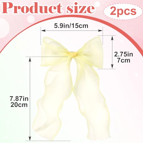 Alpinleux 2 Pcs French Yellow Bows for Hair, Silk Yarn Ribbon Elegant Hair Bow, Big Hair Bows, Hair Ribbons for Women, Fes...