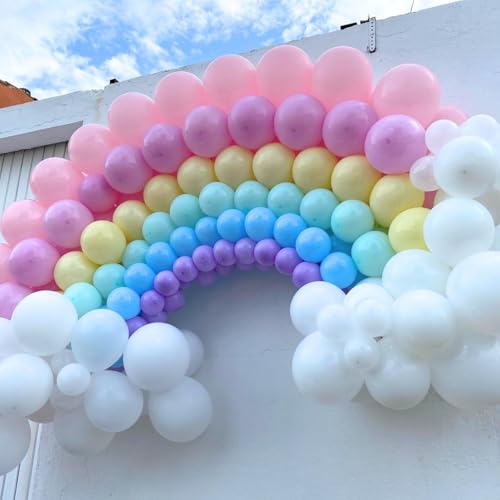 Pastel Balloons,12 Inch Macaron Pink Blue Purple Green Yellow Colorful Confetti Balloons with Ribbon,for Birthday Baby Sho...